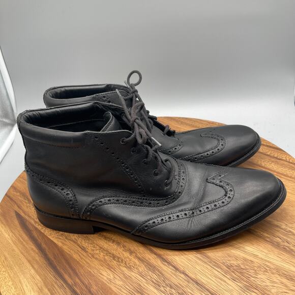 Cole Haan Williams Boots Mens 11 M WingTip Chukka Black Leather Ankle Casual - Picture 1 of 8